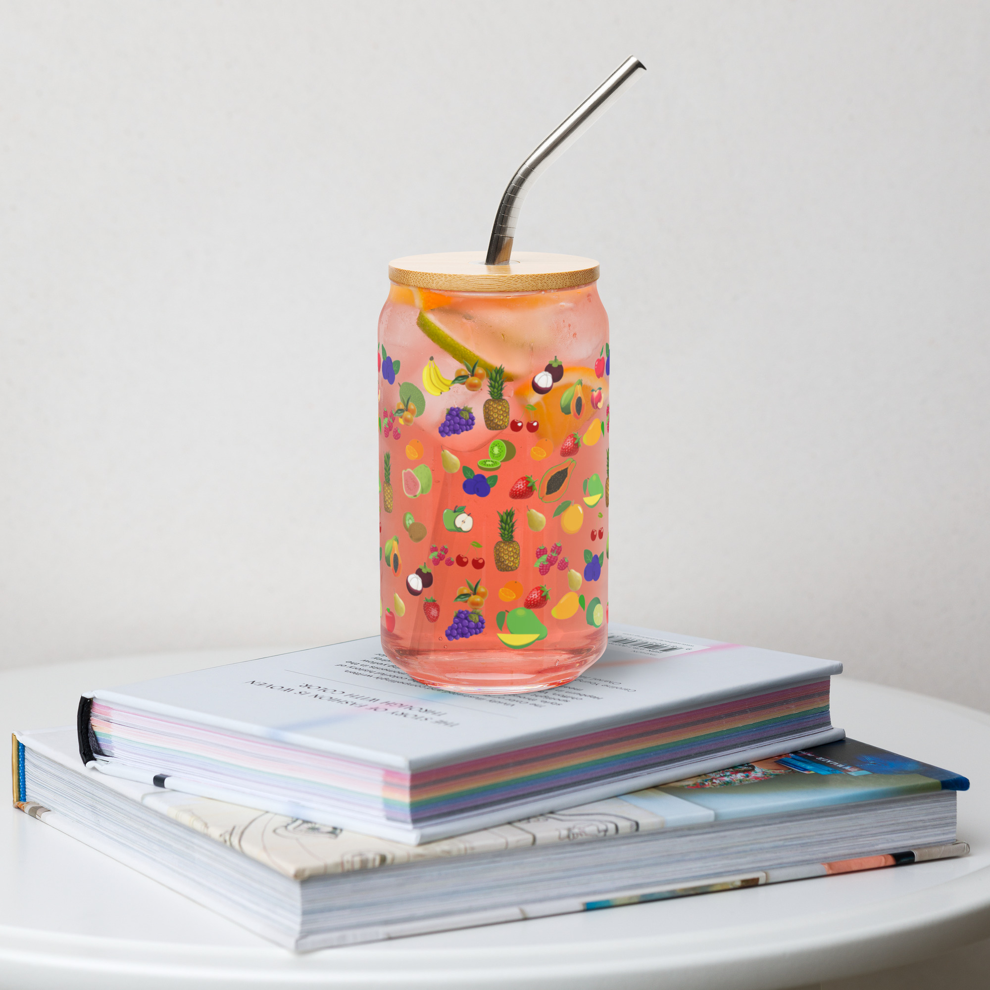 Mixed fruits can-shaped glass